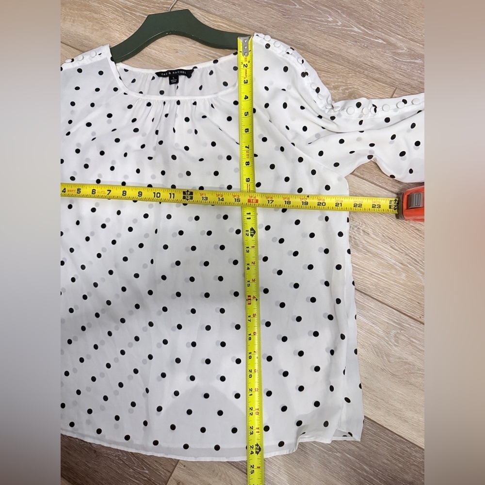 #5) Zac & Rachel White Blouse with Black Polka Dots & Button detail sleeve - Picture 4 of 6